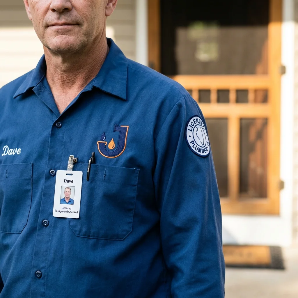 Licensed plumber showing ID badge in Oakboro, NC